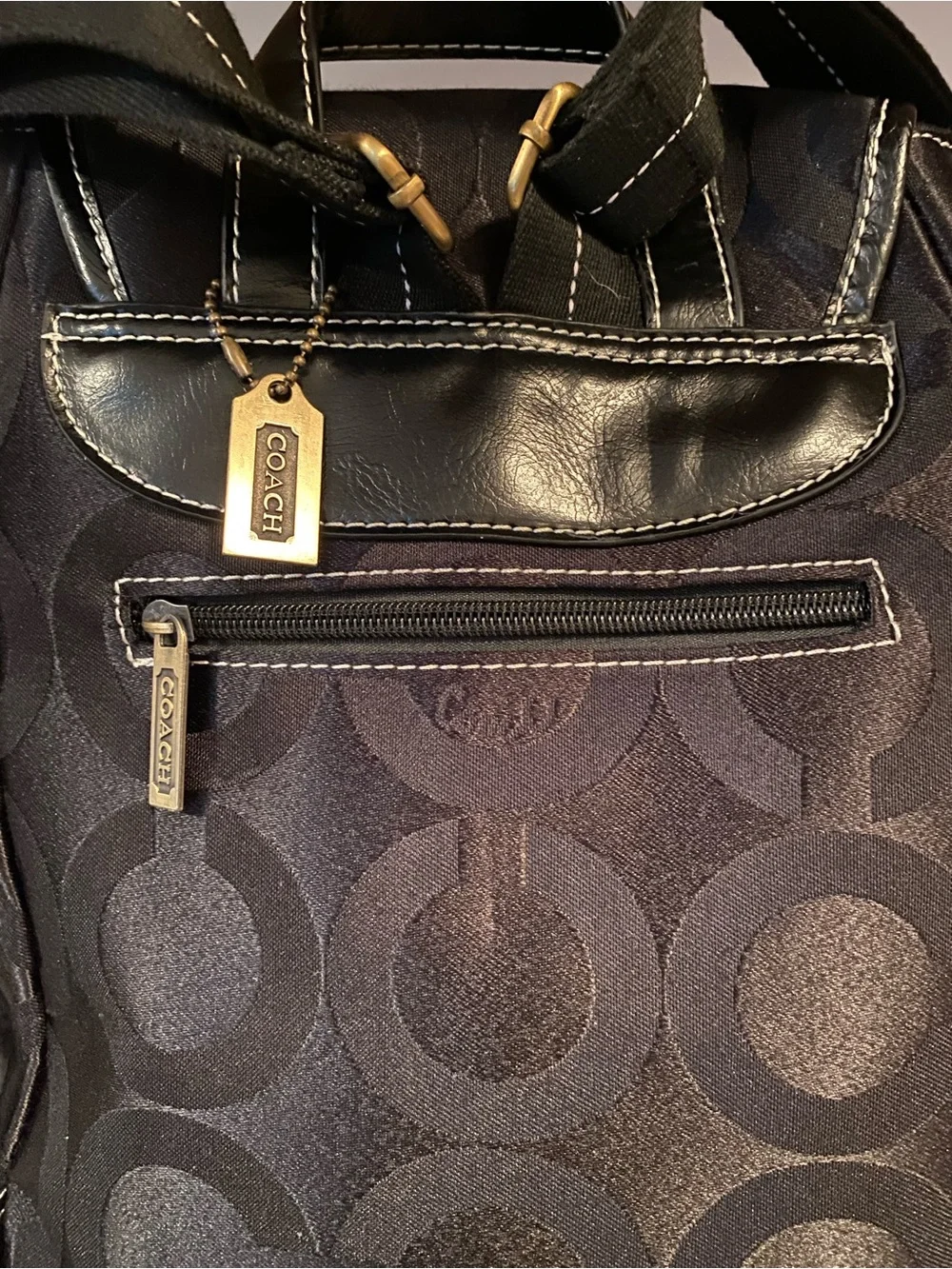 Coach Black Signature Canvas Drawstring Backpack with Leather Trim - Picture 7 of 9